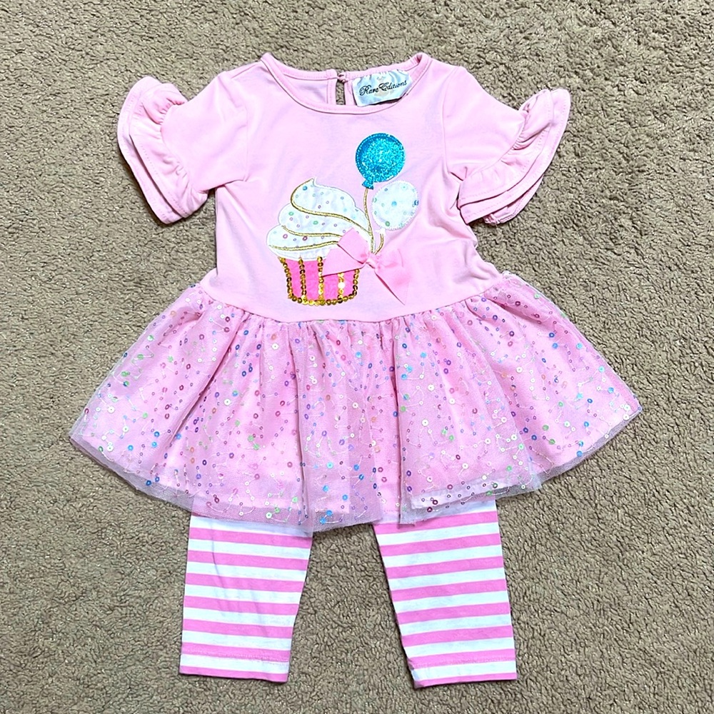 Precious baby girl sparkly pink cupcake outfit by Rare Editions, size 12 mo.